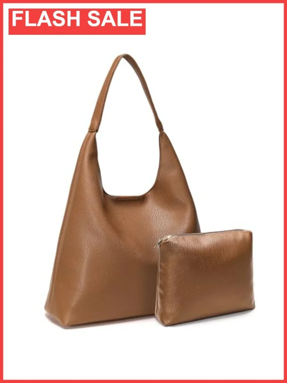 Vegan Leather Slouchy Hobo Shoulder Bag with Makeup Bag